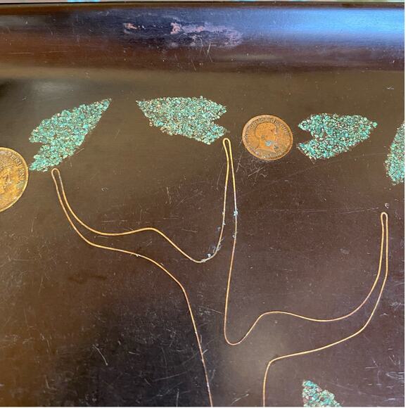 Ivy Couroc of Monterey CA Black Tray Vintage World Coins Historical‎ Mid Century - Picture 3 of 6